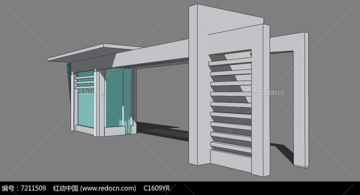 现代简约带岗亭大门SU模型