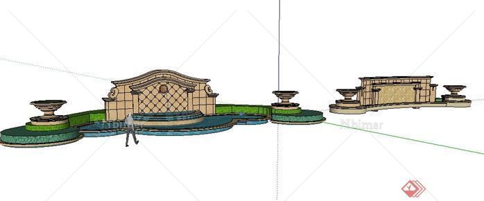2款欧式景墙水景设计SketchUp(SU)3D模型