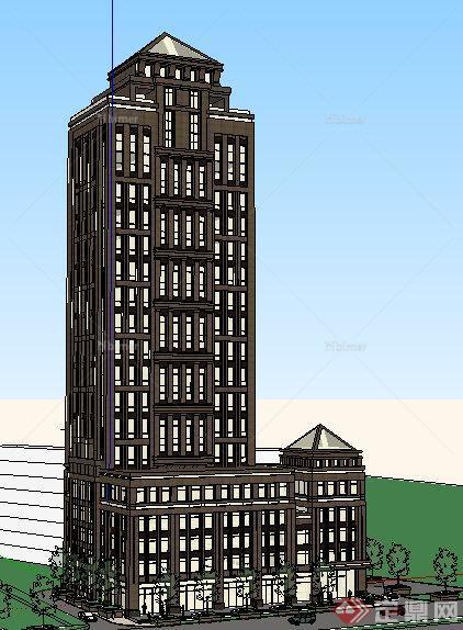新古典高层银行大楼建筑设计su模型[原创]