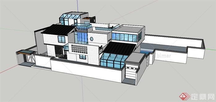 某现代风格独栋别墅建筑设计SU模型素材