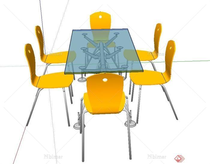 现代室内六人玻璃桌椅设计SU模型