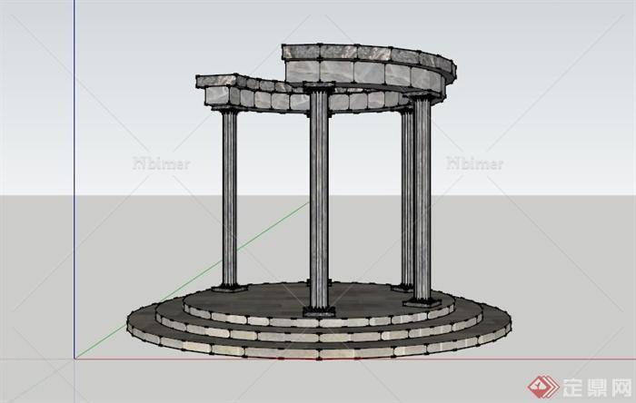 现代半圆形廊架设计SU模型