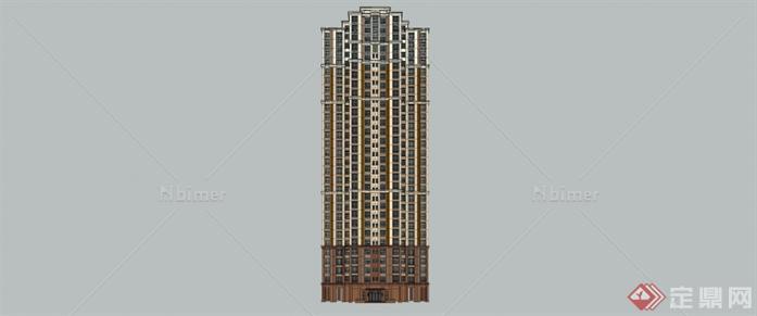 新古典风格的高层住宅楼建筑设计方案SU模型[原创