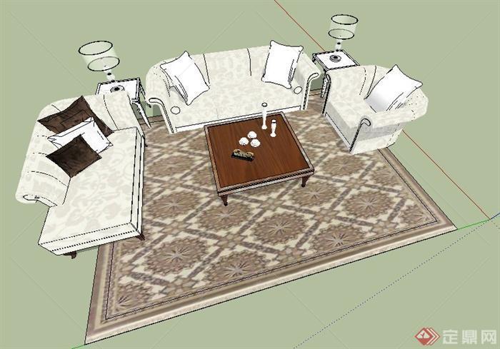 室内装饰现代沙发茶几组合su模型