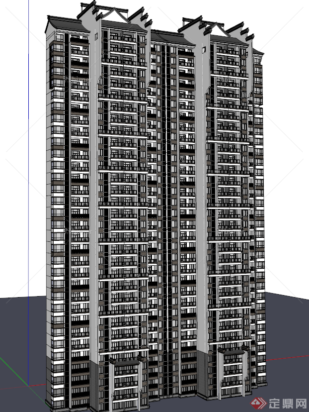 某新中式高层住宅建筑设计SU模型[原创]
