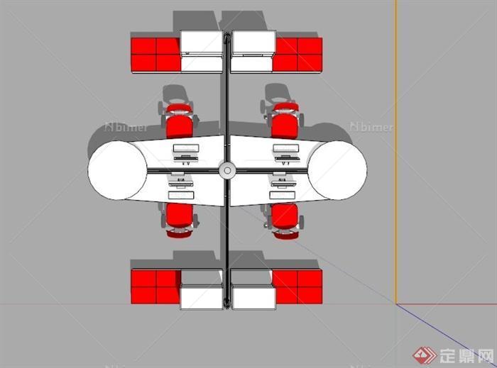 现代四张办公桌椅组合设计SU模型[原创]