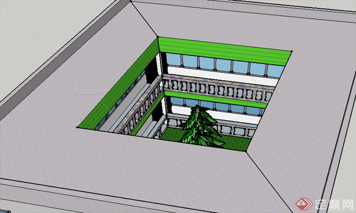 某个现代风格办公建筑方案设计SU模型素材