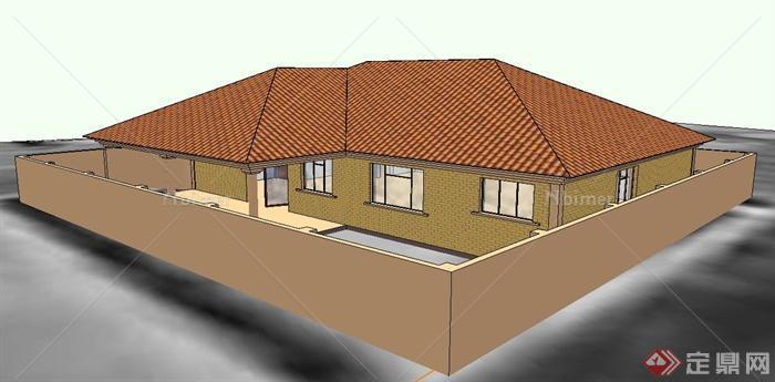 现代某单层民居住宅建筑设计SU模型
