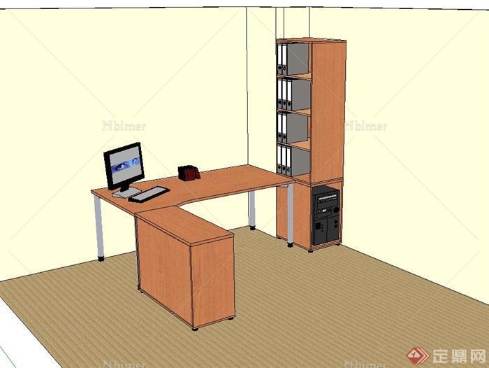 现代风格室内办公桌文件柜设计su模型[原创]