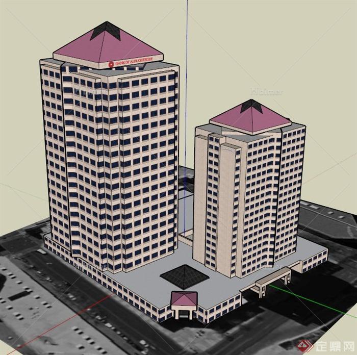 阿尔伯克基银行建筑设计SU模型