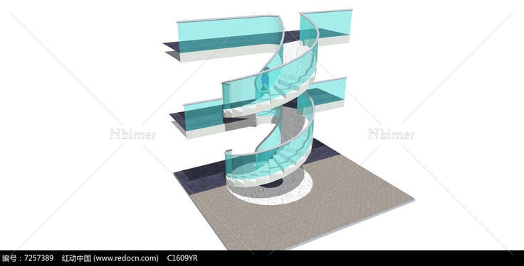 玻璃扶手多层楼梯SU模型