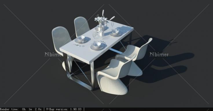 餐桌一套 只对餐桌腿材质进行了贴图 为磨砂铝材