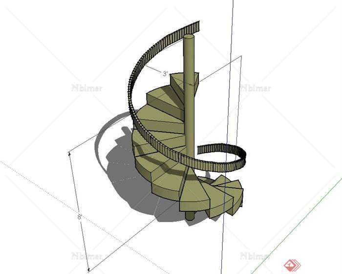 现代风格详细的旋转楼梯设计su模型[原创]