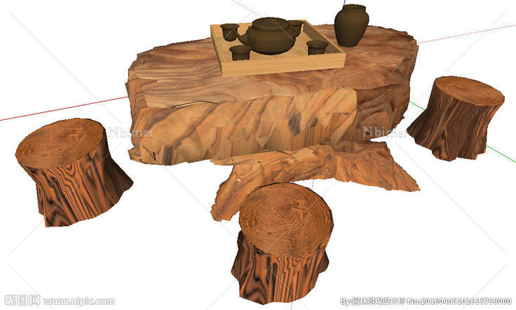 木质茶台根雕草图大师SU模型图片