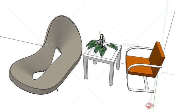 现代室内简约沙发桌椅设计SU模型