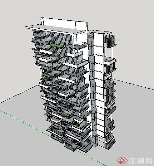 简约高层办公楼设计su建筑单体模型[原创]