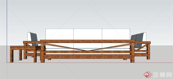 现代木质布艺沙发茶几组合SU模型