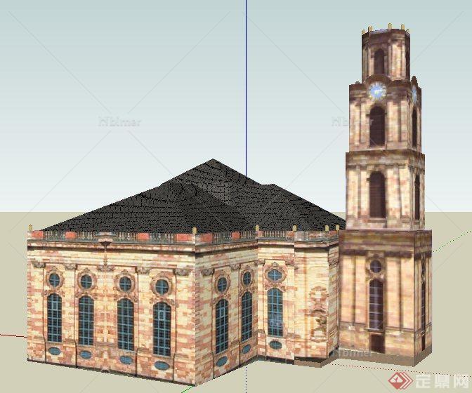 一栋欧式教堂建筑设计su模型
