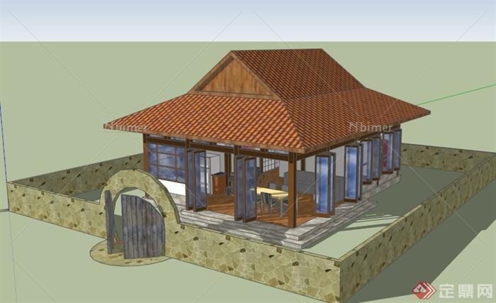 某日式私家庭院式住宅建筑设计SU模型