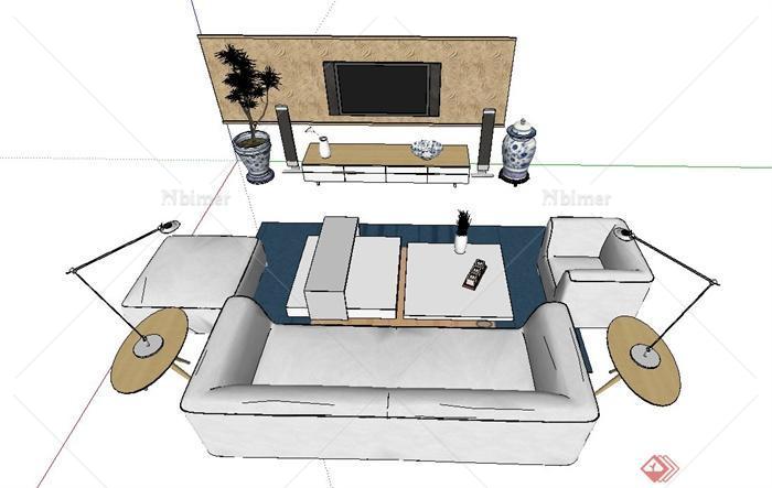 现代简约风格客厅沙发茶几设计SU模型