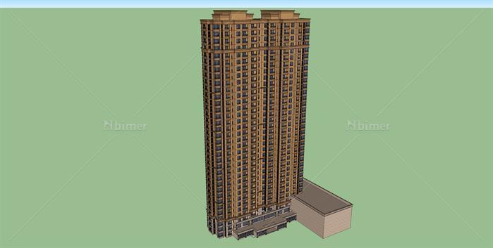 一个新古典风格高层公寓建筑SU设计模型[原创]