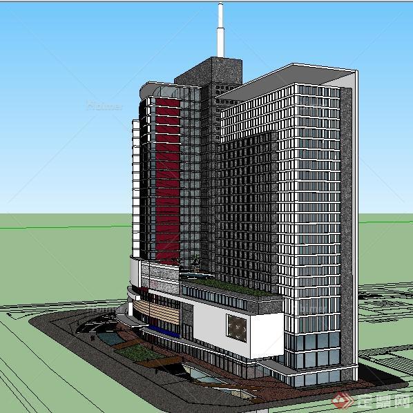 某现代高层酒店、办公以及商业建筑设计SU模型