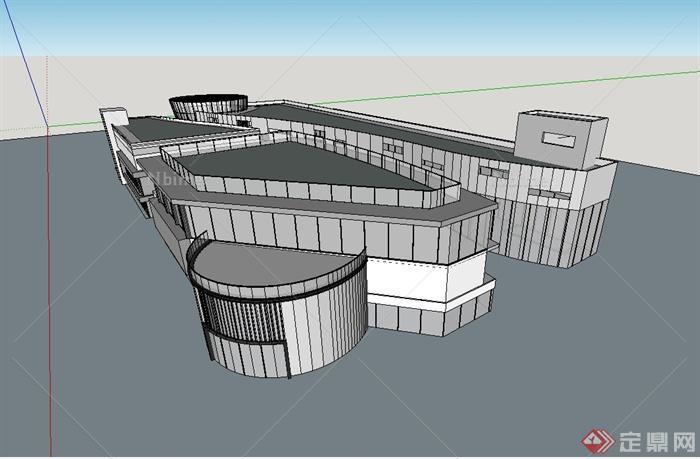 现代风格多层简单的商业建筑设计su模型[原创]