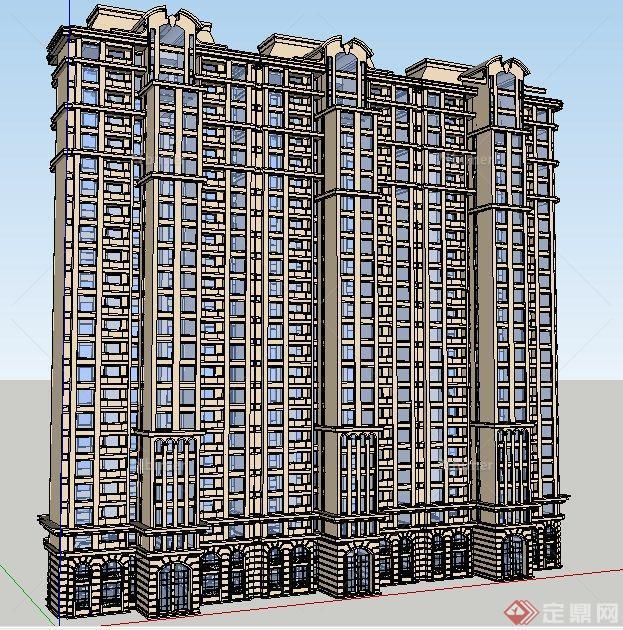 欧式风格联排高层住宅建筑设计su模型