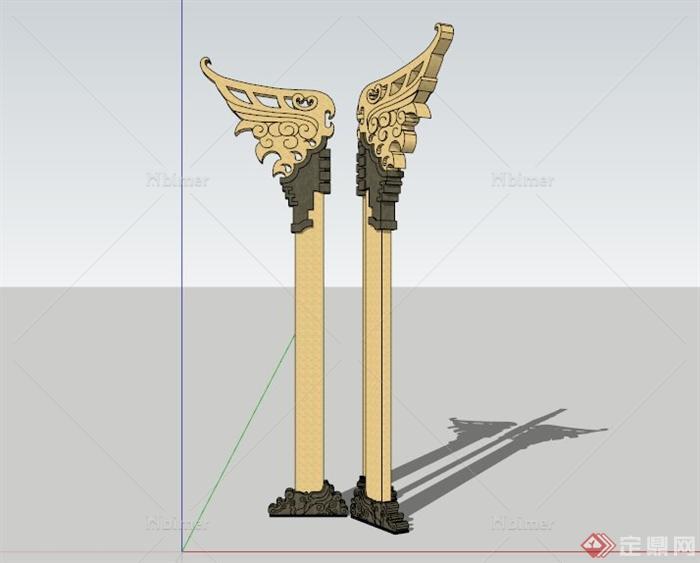 现代中式石柱雕塑设计SU模型[原创]