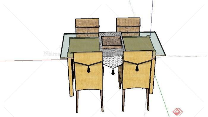 某现代中式禅风餐桌椅设计SU模型[原创]