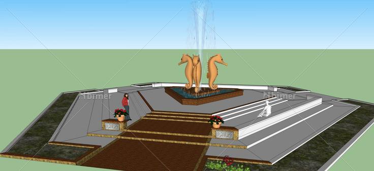 广场喷泉景观(45592)su模型下载
