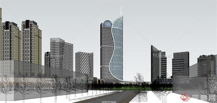 现代住宅商业综合体建筑设计su模型