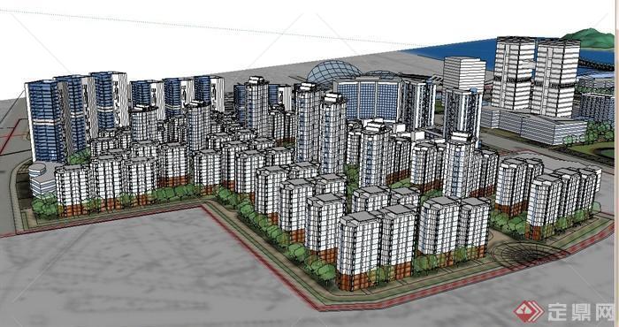 现代某城市整体建筑景观规划设计SU模型