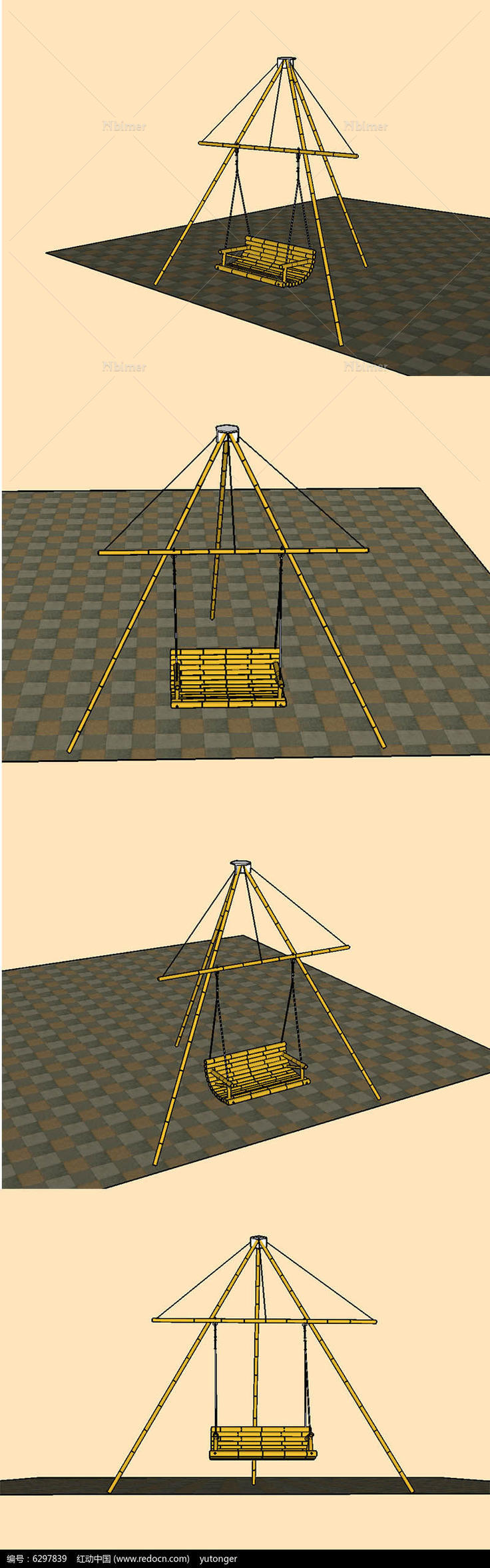 家庭竹子秋千设计SU模型