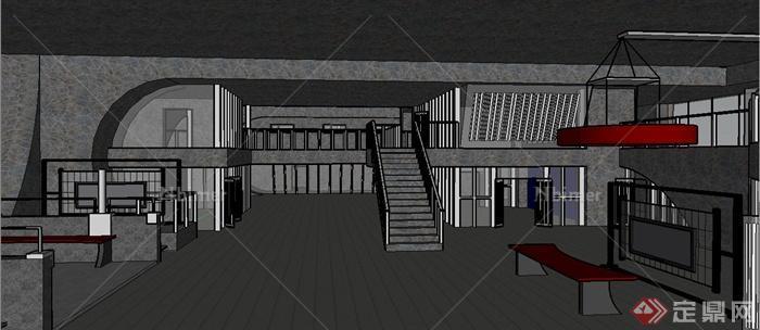 现代办公空间大堂室内设计SU模型