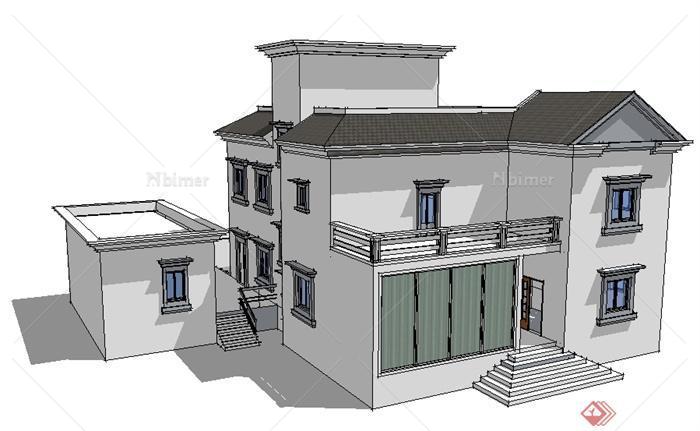 某地现代中式风格别墅建筑设计su模型
