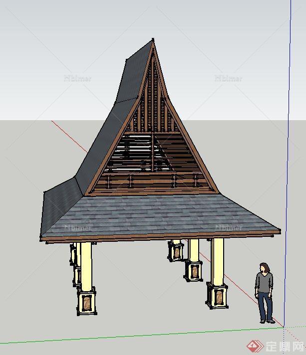 东南亚风情景观六角亭子设计SU模型[原创]