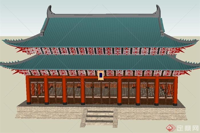 某古典中式风格精致寺庙建筑SU模型设计[原创]