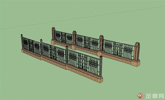 某现代风格详细铁艺栏杆围墙设计su模型[原创]