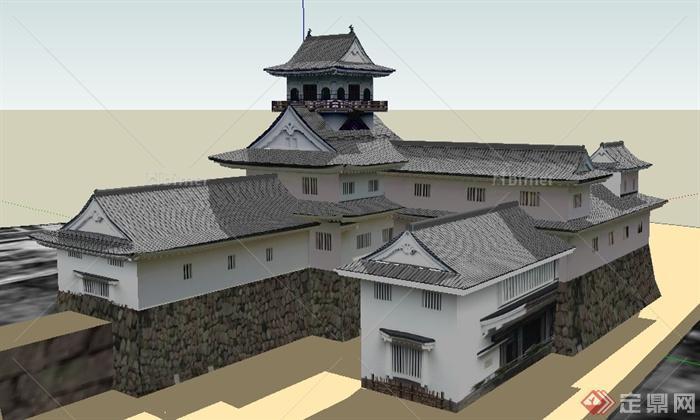 日本古建富山城堡旅游建筑设计su模型