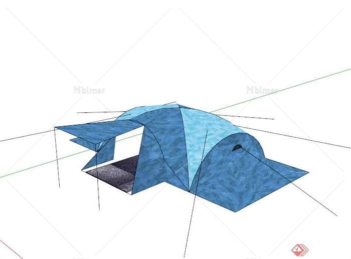 蓝色简易野营帐篷设计SU模型[原创]