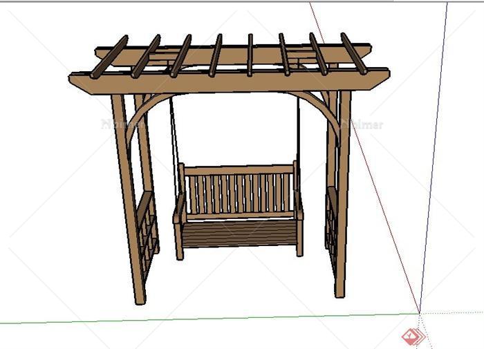 木廊架与秋千椅组合设计SU模型