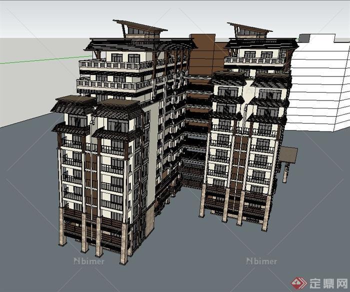 某地新古典住宅公寓楼建筑设计SU模型