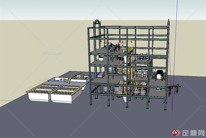 某现代风格多层厂房整体建筑设计SU模型[原创]