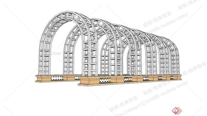 某拱形铁艺花架整体su模型[原创]