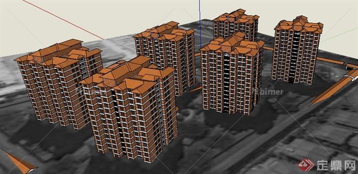 某小区六栋住宅建筑设计SU模型