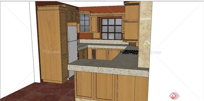 某现代中式风格小型厨房橱柜设计SU模型[原创]