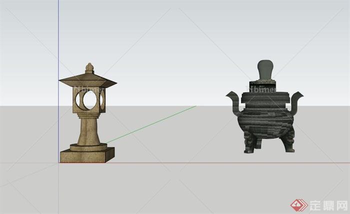 古典中式景观灯香炉SU模型