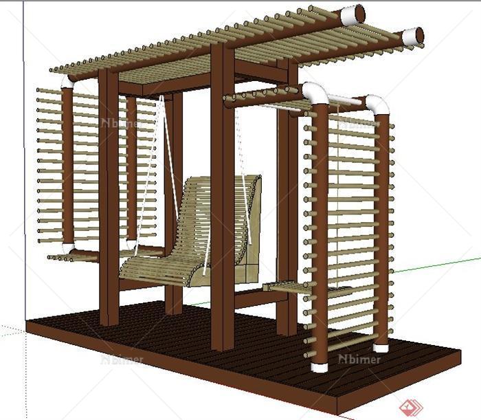 现代风格花架秋千椅组合su模型