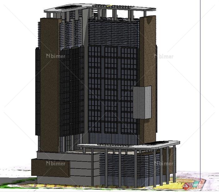 现代风格转交独栋高层办公楼建筑设计SU模型[原创